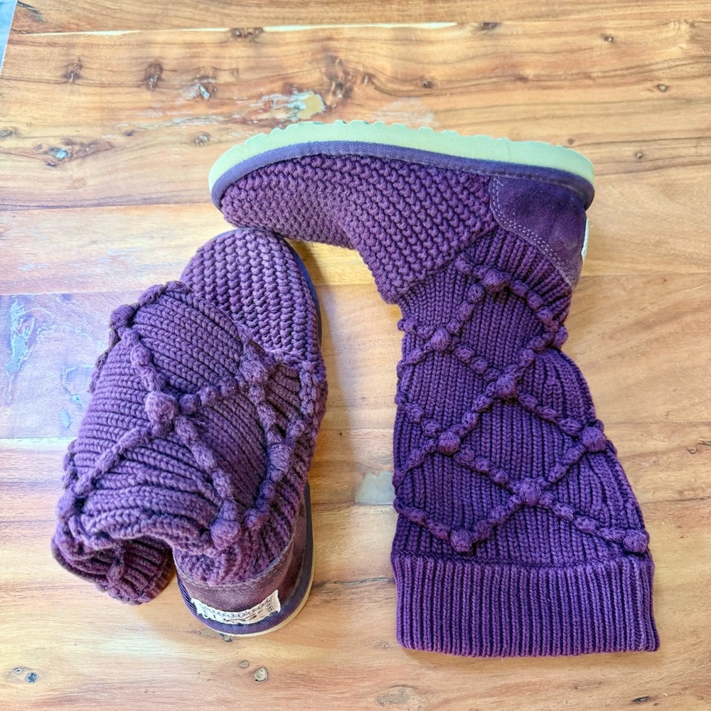 UGG Knit Crochet Tall Boots Deep Purple Size 5